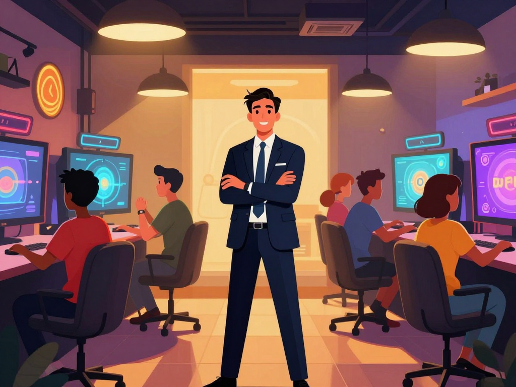 Đại lý Sunwin chiết khấu cao tự tin thu hút nhóm người chơi hào hứng trong lounge gaming hiện đại với ánh sáng rực rỡ