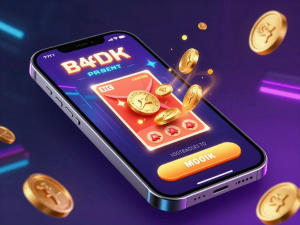 Hình ảnh điện thoại thông minh hiển thị giao diện sunwin nạp tiền bằng thẻ cào 2026, thẻ cào biến thành đồng xu vàng tuôn chảy nhanh chóng, hiệu ứng neon tương lai rực rỡ.