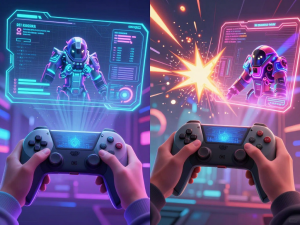 Hình ảnh màn hình chia đôi so sánh sunwin so với b52 club 2026 về đồ họa 3D sống động và hệ nhiệm vụ tương tác với ánh sáng neon rực rỡ