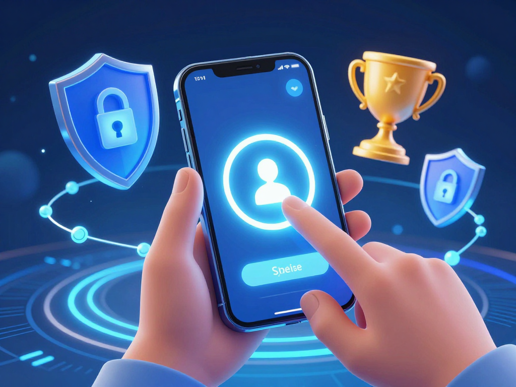 Hình minh họa cách liên kết số điện thoại Sunwin trên smartphone, tay người dùng chạm màn hình kết nối biểu tượng khóa bảo mật và phần thưởng hấp dẫn