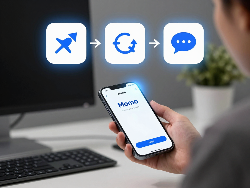 Hình minh họa người dùng smartphone thực hiện quy trình 3 bước xử lý lỗi sunwin nạp tiền qua momo bị lỗi với biểu tượng kiểm tra mạng, làm mới app, hỗ trợ