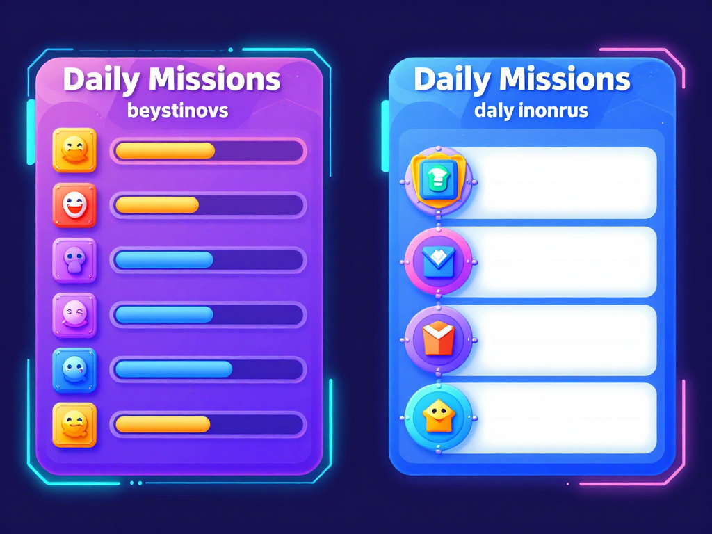 Hình minh họa so sánh hệ thống nhiệm vụ hàng ngày Sunwin so với B52 Club 2026, hai giao diện game chia đôi với biểu tượng nhiệm vụ, thanh tiến độ và phần thưởng neon.