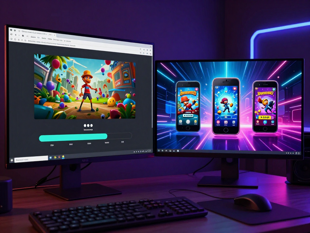 Màn hình máy tính PC 2026 hiển thị quá trình tải Sunwin qua trình duyệt và chạy trên giả lập, giao diện hiện đại với thanh tiến trình tải và cửa sổ giả lập mượt mà